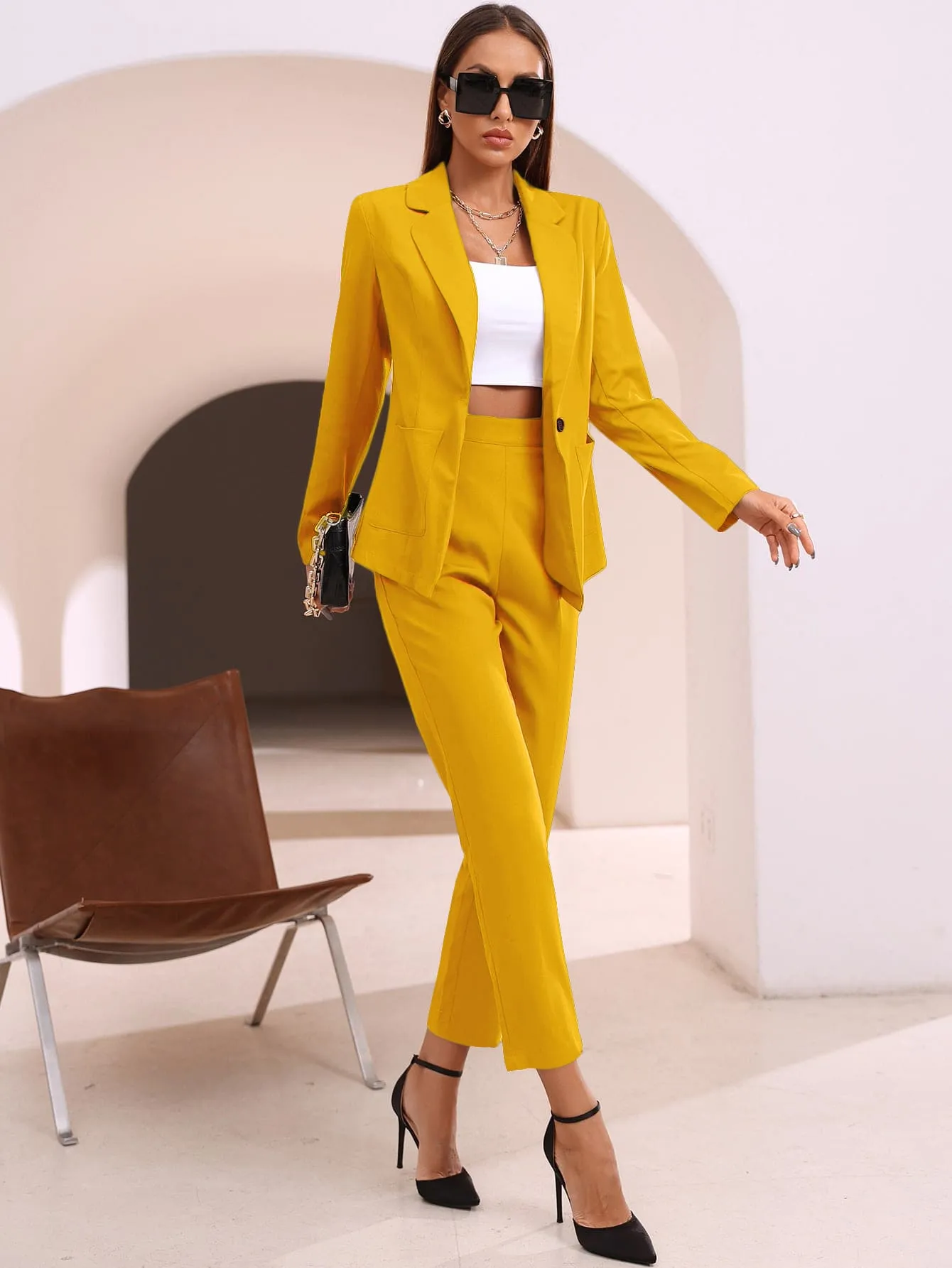 Modely Solid Open Front Blazer & Pants