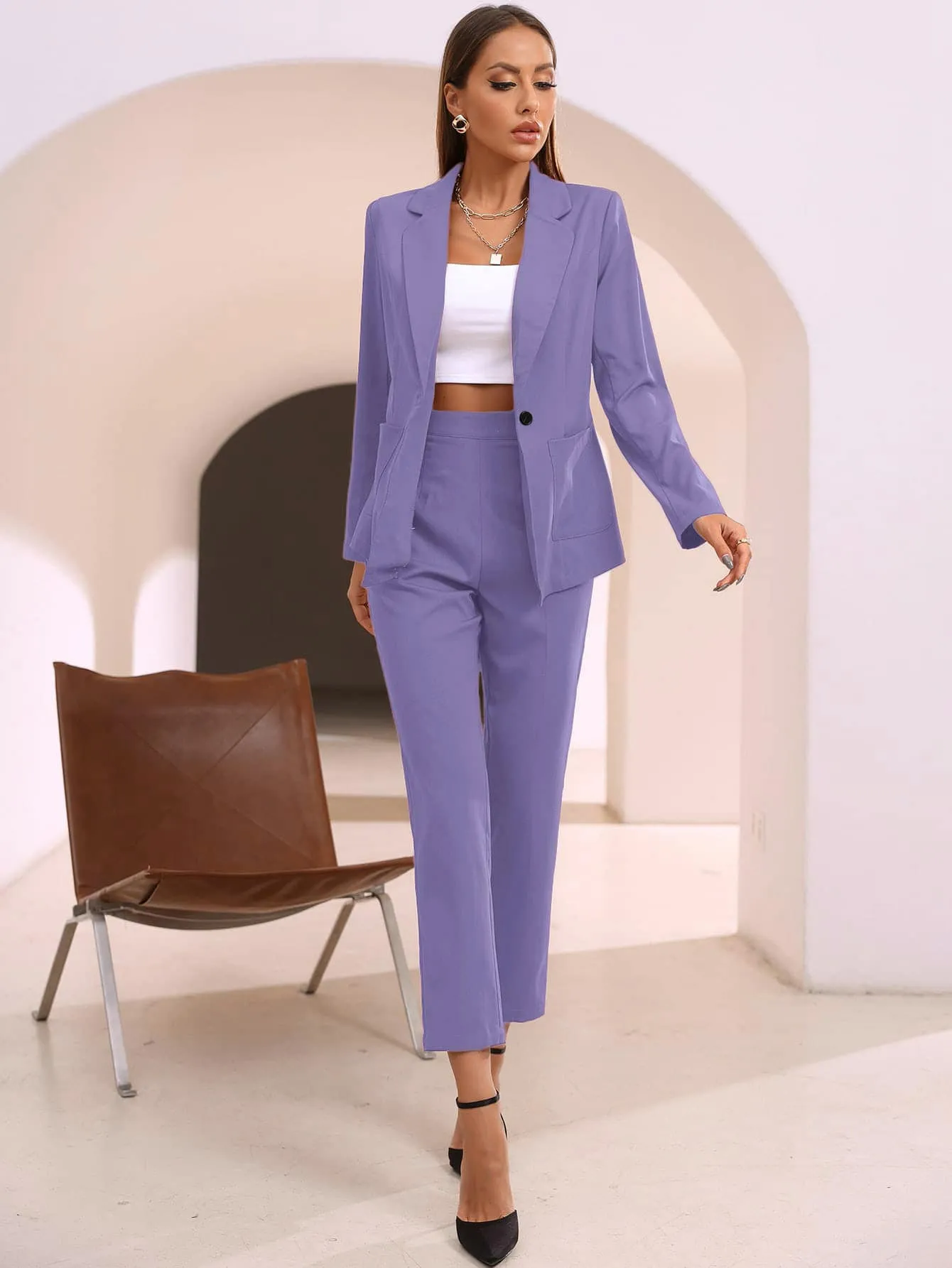 Modely Solid Open Front Blazer & Pants