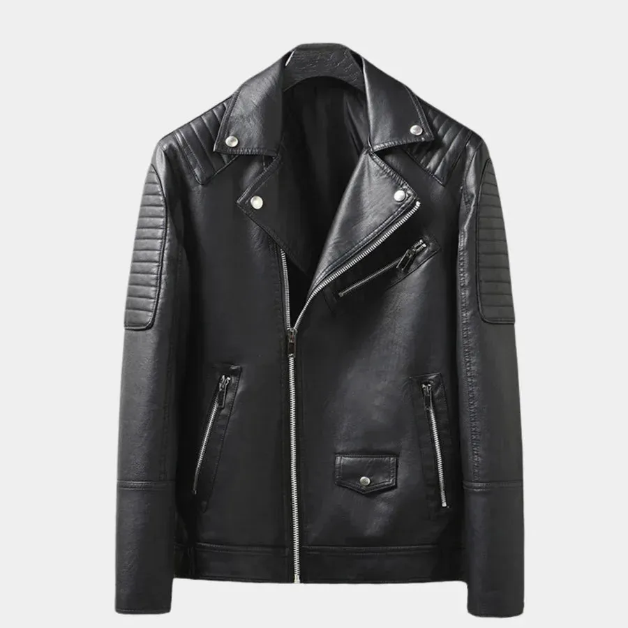 Modern men's zip-up biker jacket, stylish and versatile