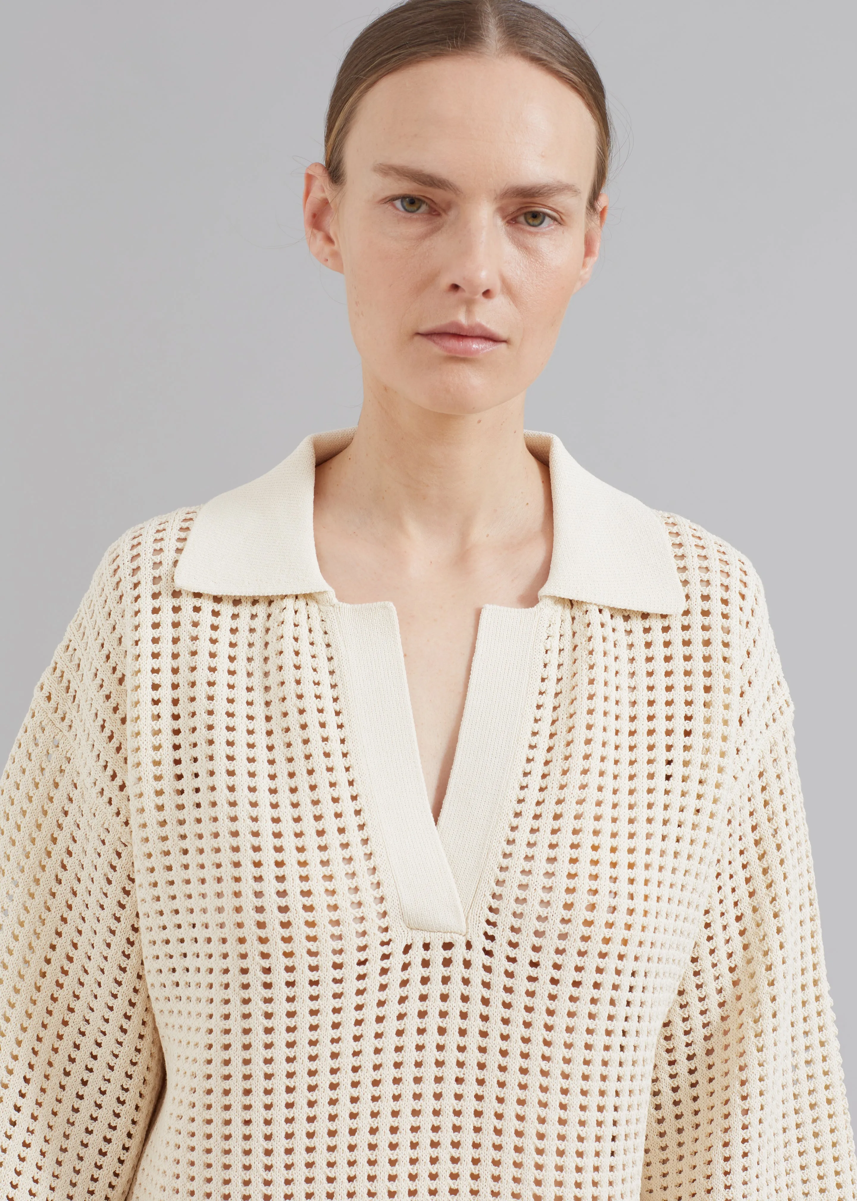 Nanushka Siya Long Sleeve Collared Dress - Creme