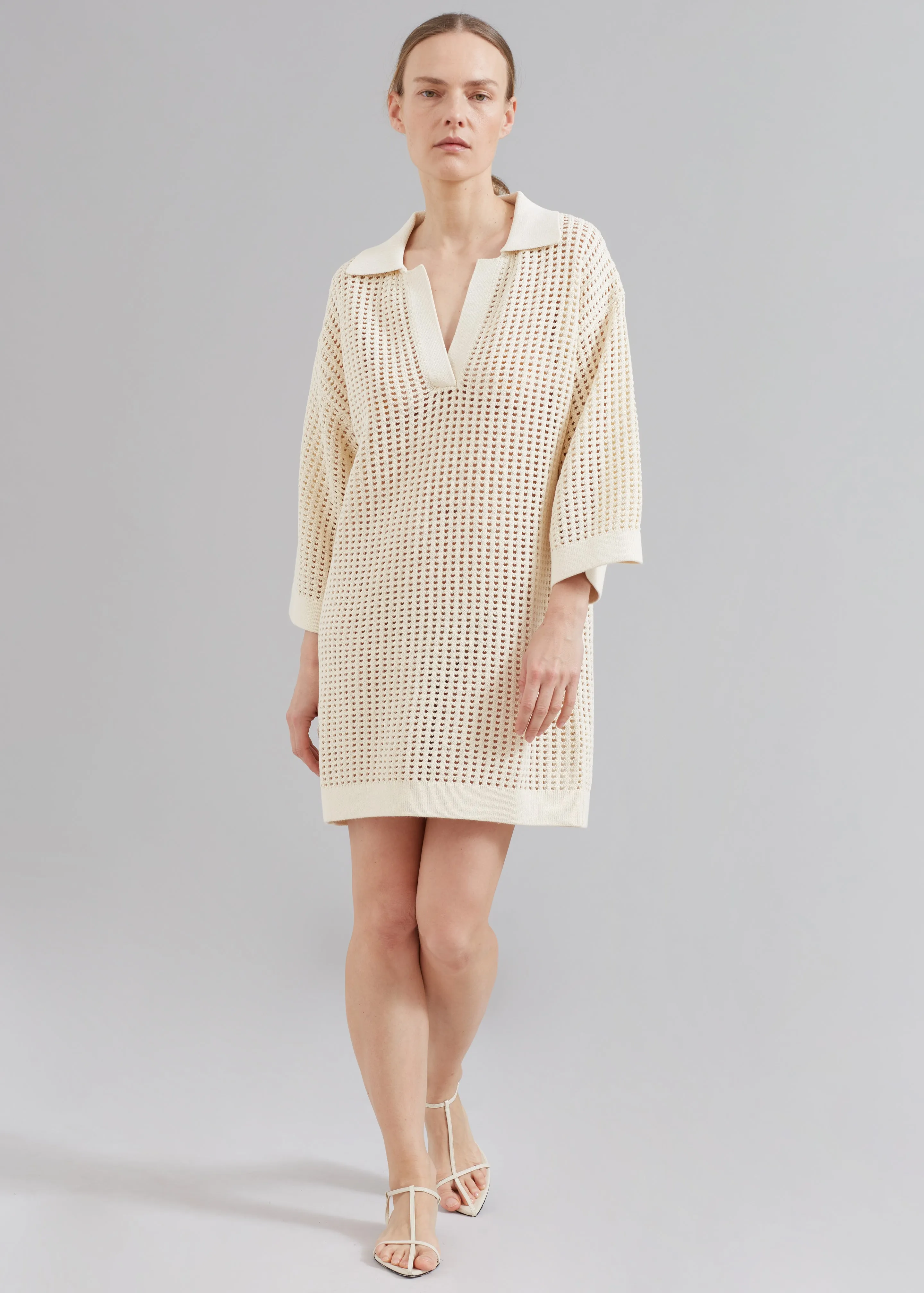 Nanushka Siya Long Sleeve Collared Dress - Creme