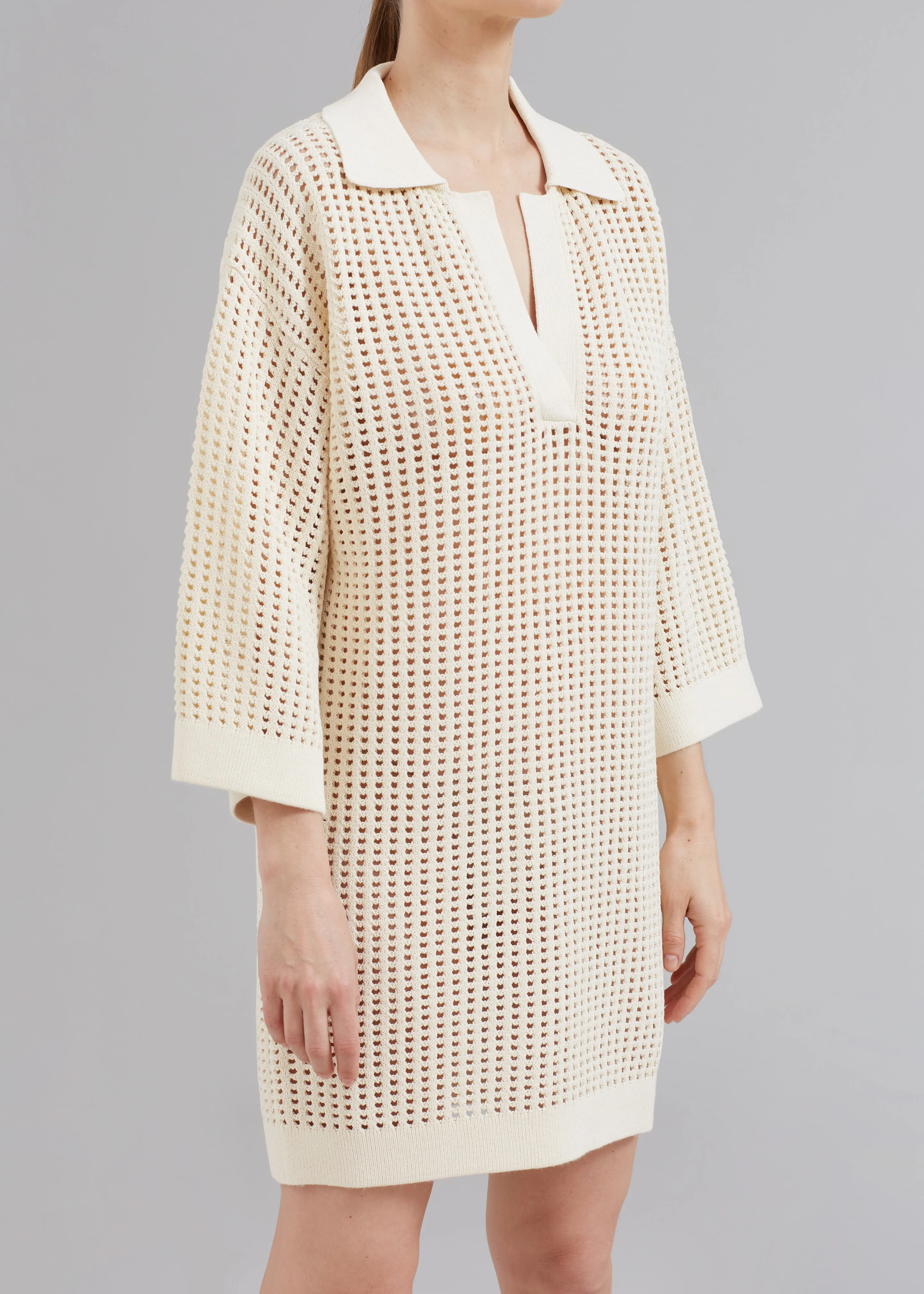 Nanushka Siya Long Sleeve Collared Dress - Creme