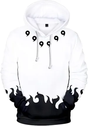NEW EMILYLE Cartoon Men Anime Hoodies Varsity Hoodie 3D Long Sleeve Cosplay Costumes, White & Black, Sz XL