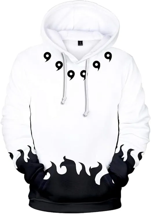 NEW EMILYLE Cartoon Men Anime Hoodies Varsity Hoodie 3D Long Sleeve Cosplay Costumes, White & Black, Sz XL