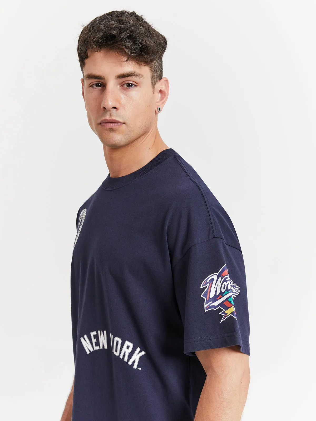 New York Yankees Crest Hit Boxy OS Tee | True Navy