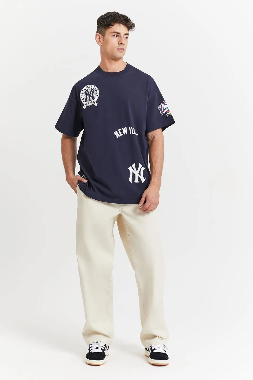 New York Yankees Crest Hit Boxy OS Tee | True Navy