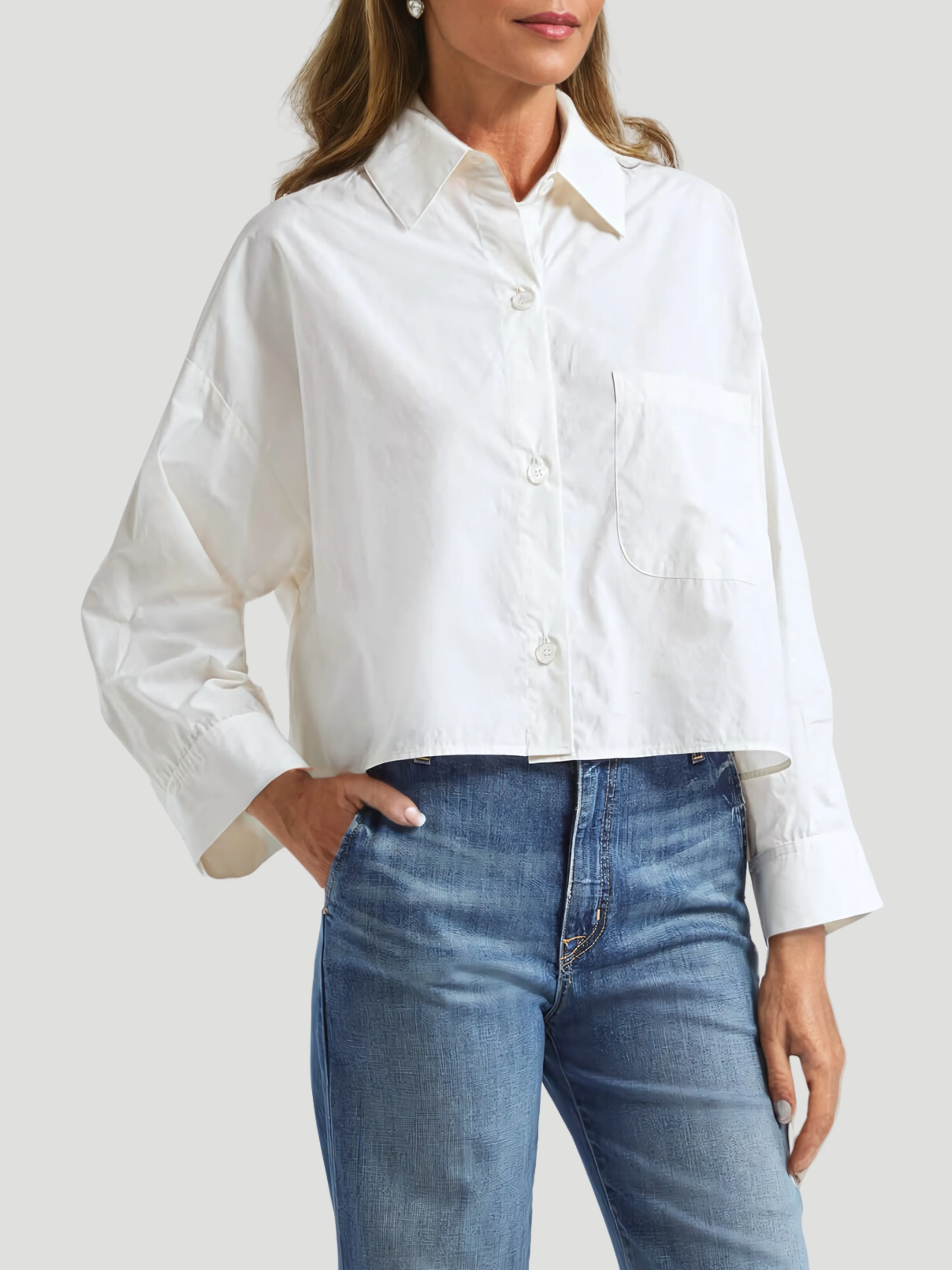 Next Ex Cotton Cropped Shirt in Oat