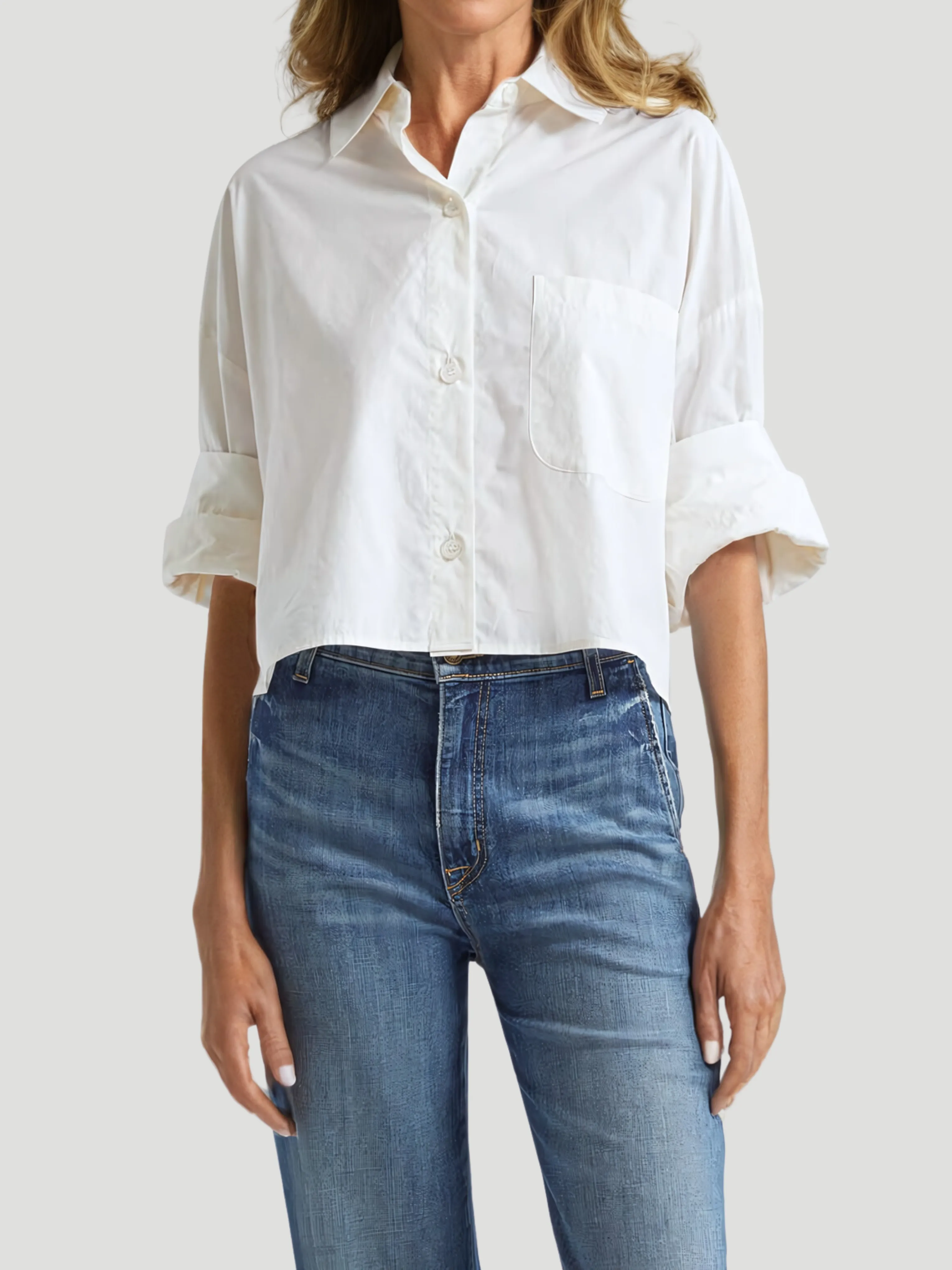 Next Ex Cotton Cropped Shirt in Oat
