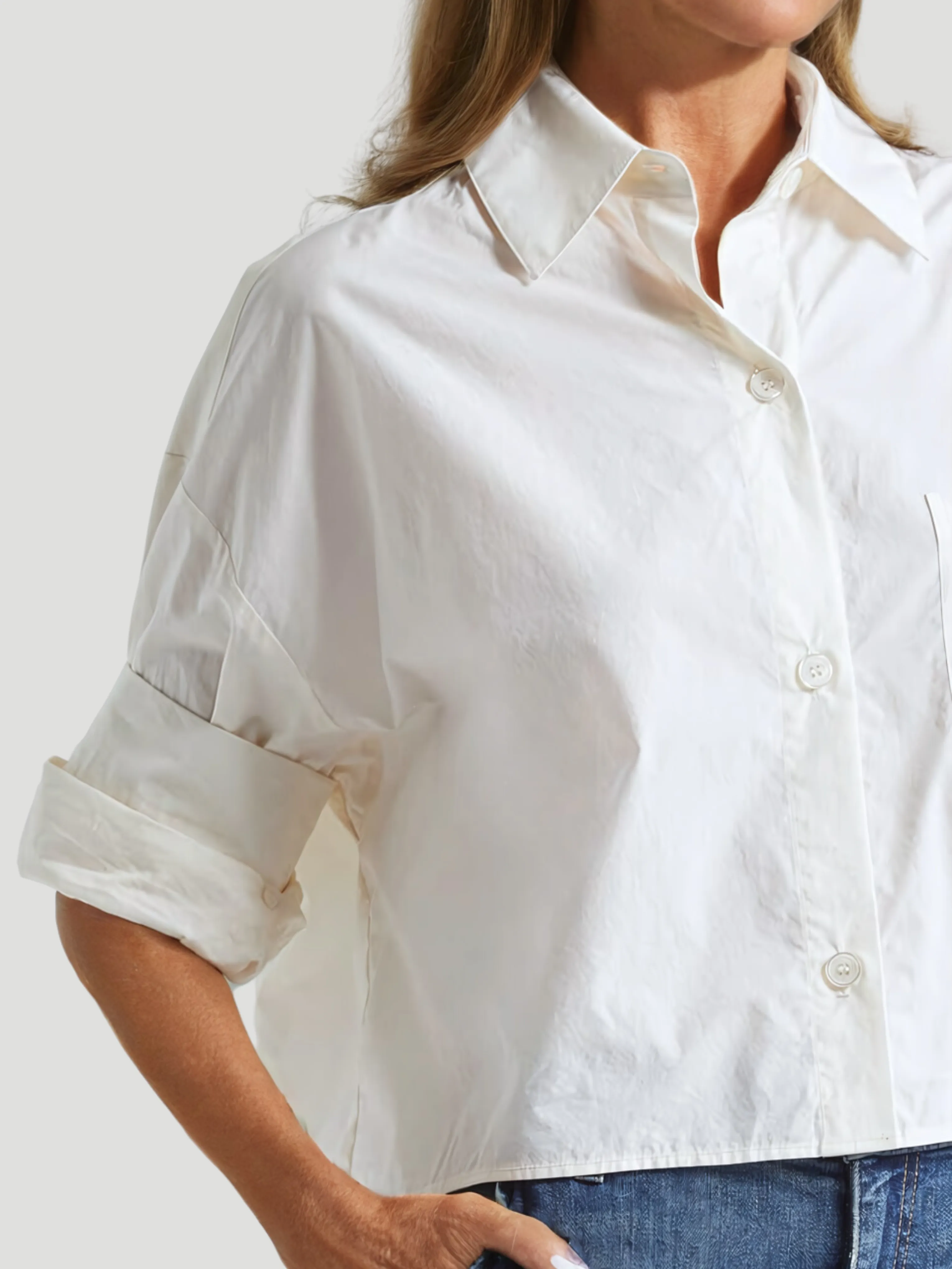 Next Ex Cotton Cropped Shirt in Oat