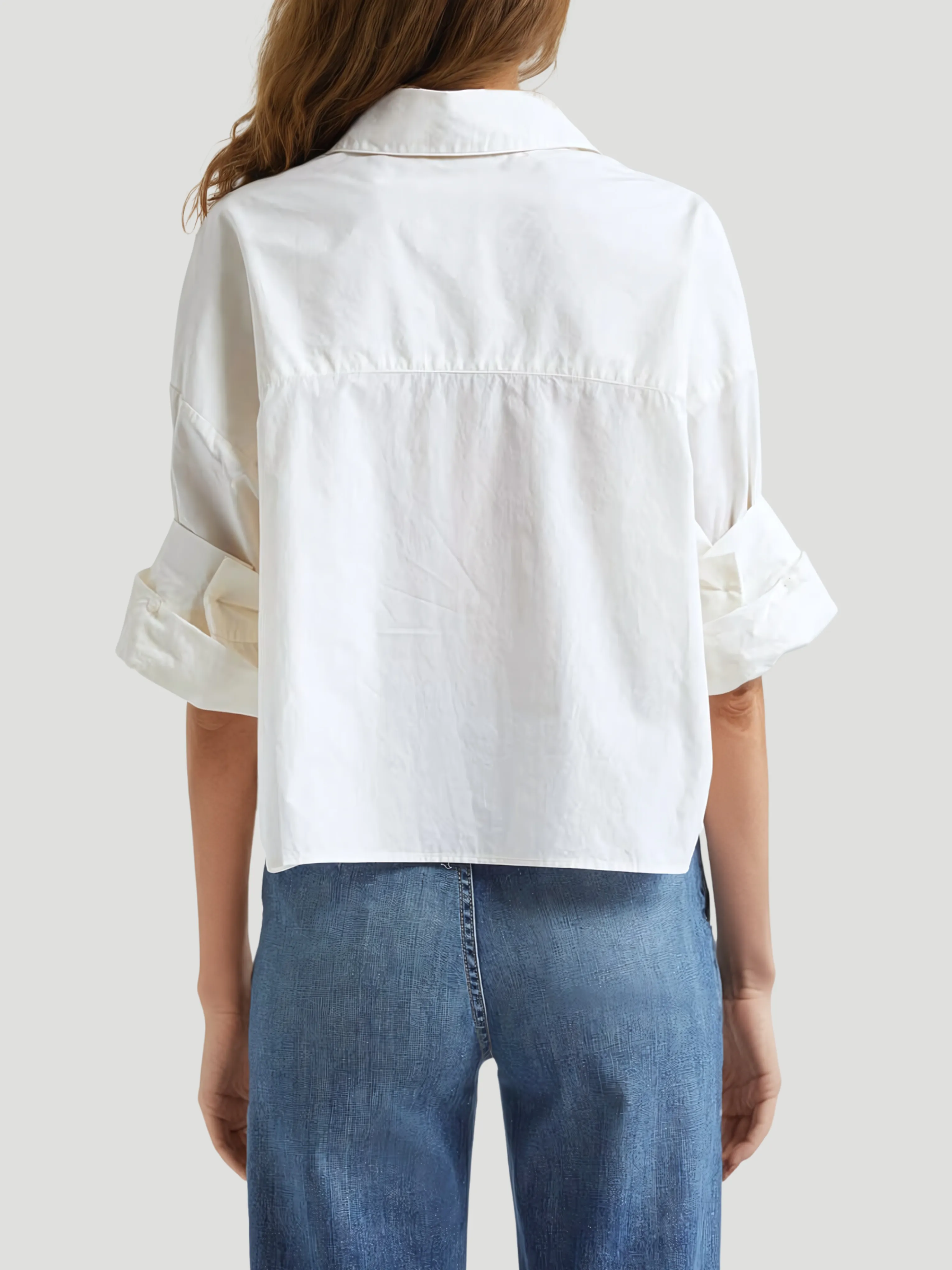 Next Ex Cotton Cropped Shirt in Oat
