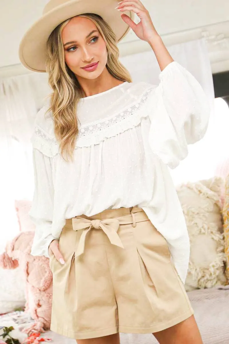 Off White Lace Patterned Blouse