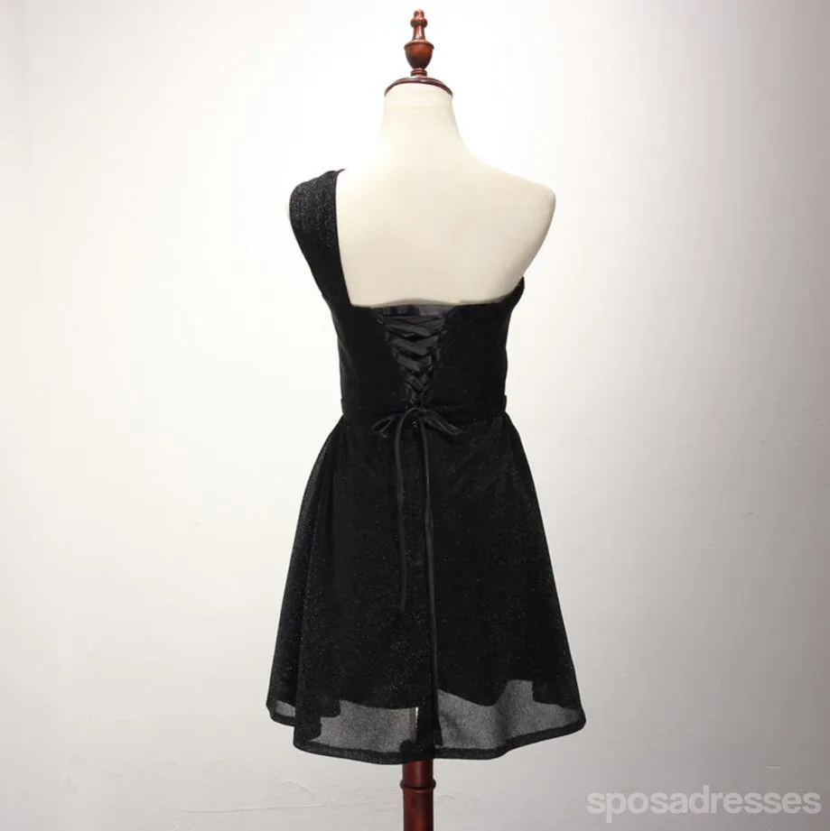 One Shoulder Black Homecoming Prom Dresses, Affordable Short Party Corset Back Prom Dresses, Perfect Homecoming Dresses, CM230