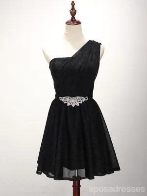 One Shoulder Black Homecoming Prom Dresses, Affordable Short Party Corset Back Prom Dresses, Perfect Homecoming Dresses, CM230