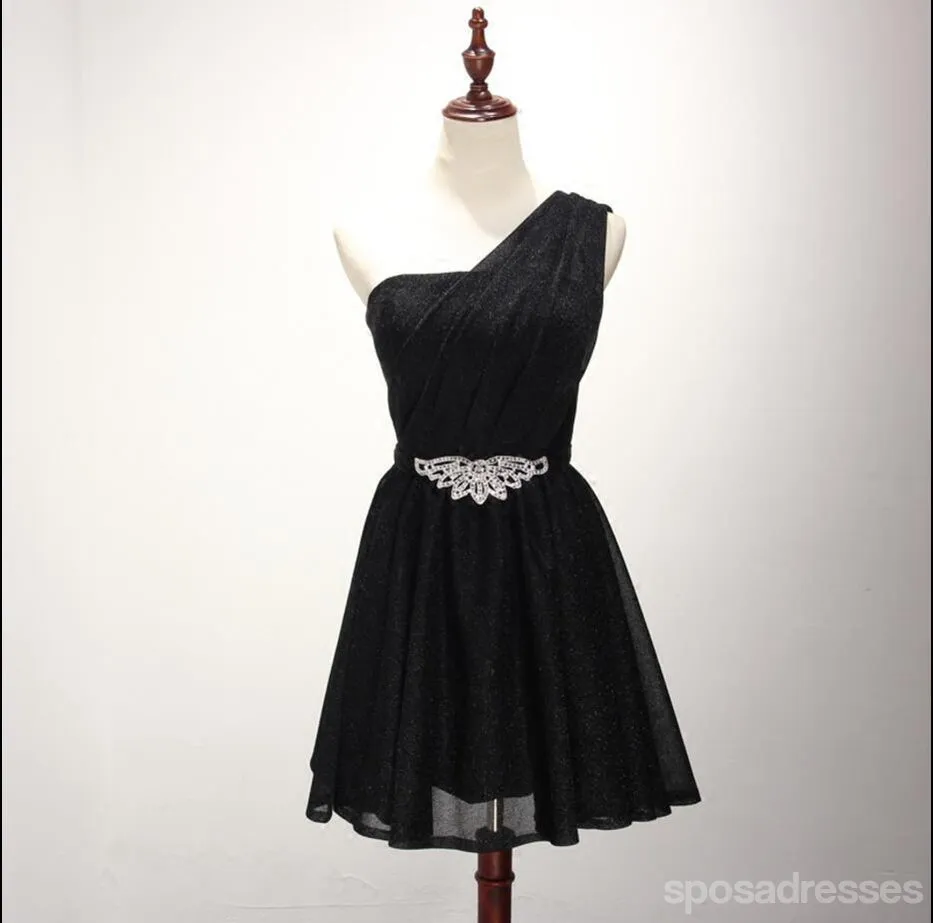One Shoulder Black Homecoming Prom Dresses, Affordable Short Party Corset Back Prom Dresses, Perfect Homecoming Dresses, CM230