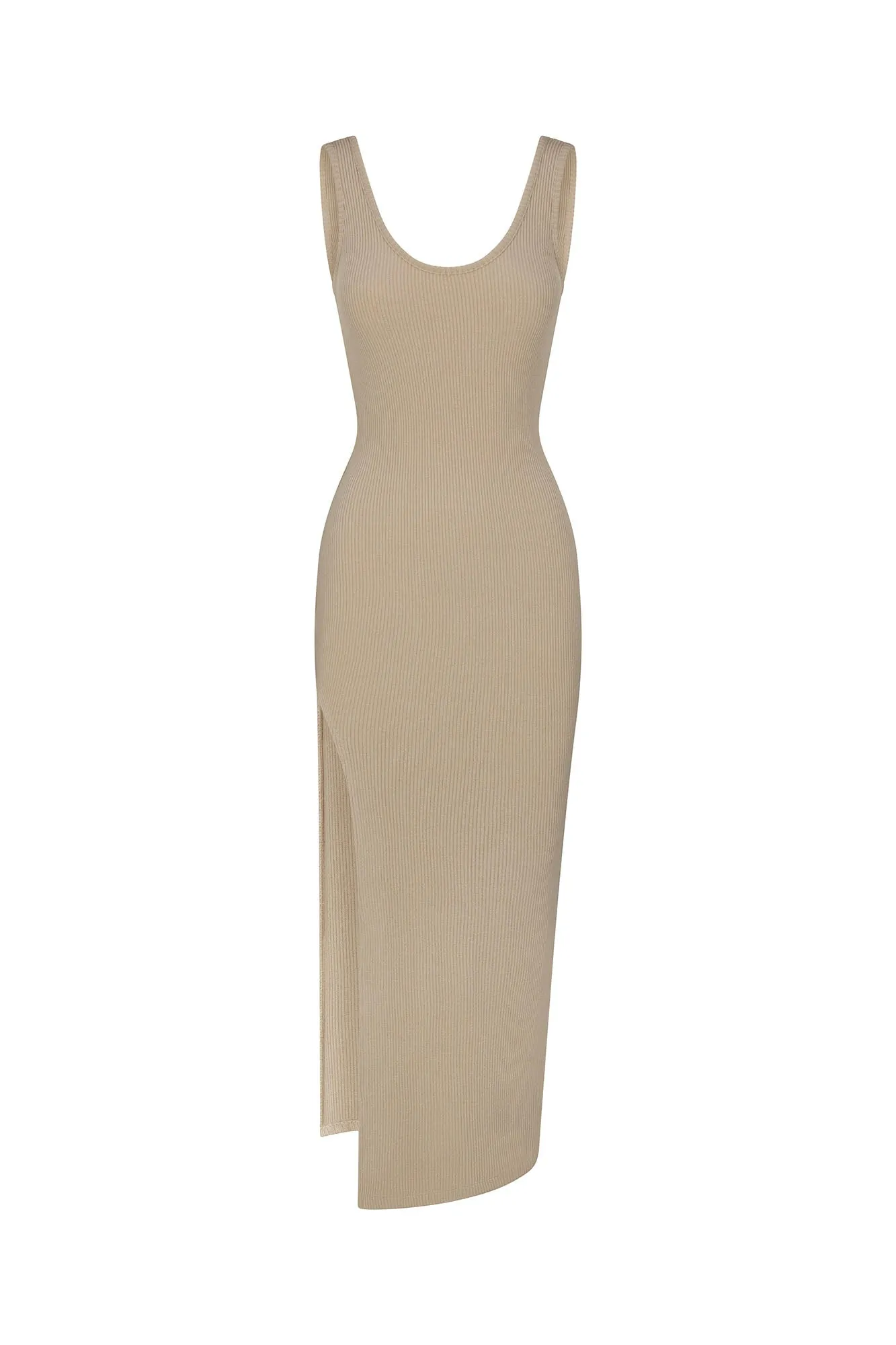 Open Back Maxi Tank Dress with Side Slit in Tencel Rib Knit
