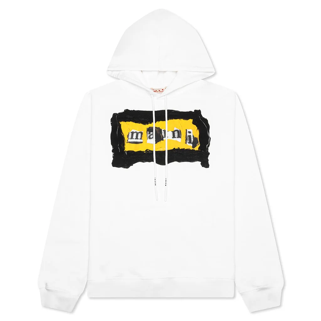 Painted On Collage Yellow Logo Hoodie - Lily White