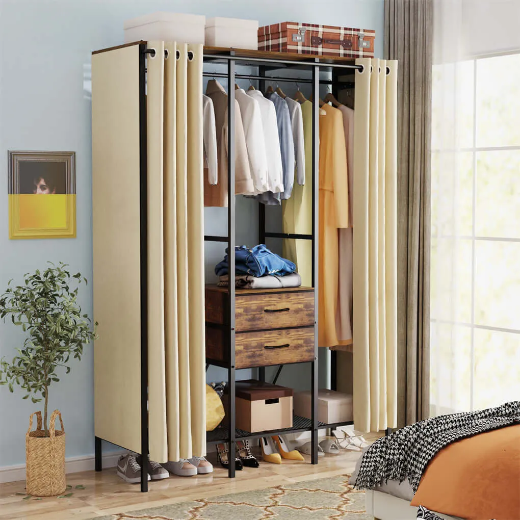 P&P Super Large Industrial Clothe Rail Rack Garment Stand Vintage Wardrobe w Curtain