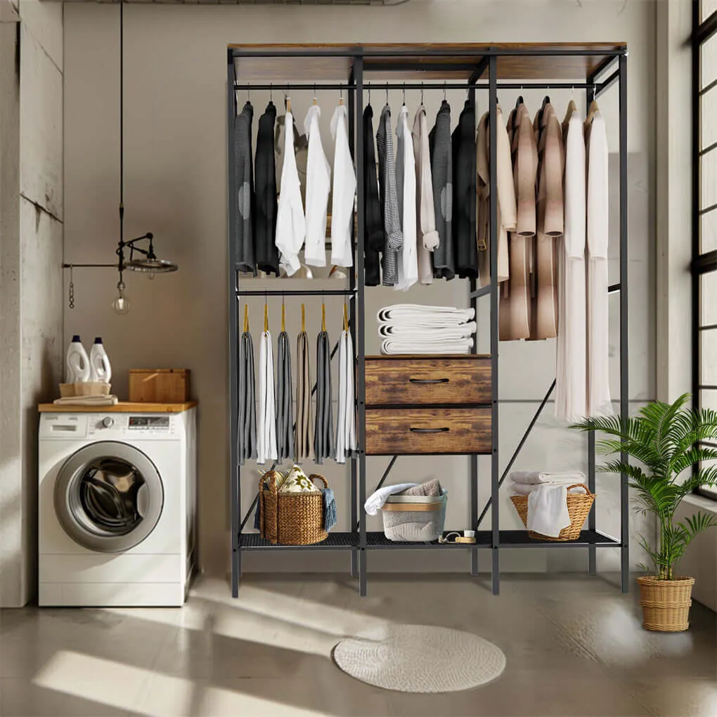 P&P Super Large Industrial Clothe Rail Rack Garment Stand Vintage Wardrobe w Curtain