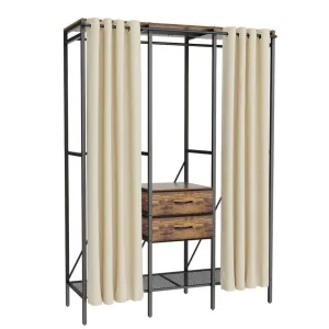 P&P Super Large Industrial Clothe Rail Rack Garment Stand Vintage Wardrobe w Curtain
