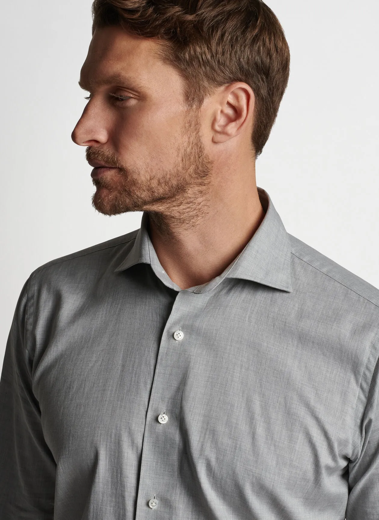 Parker Winter Soft Twill Sport Shirt in Pearl Grey