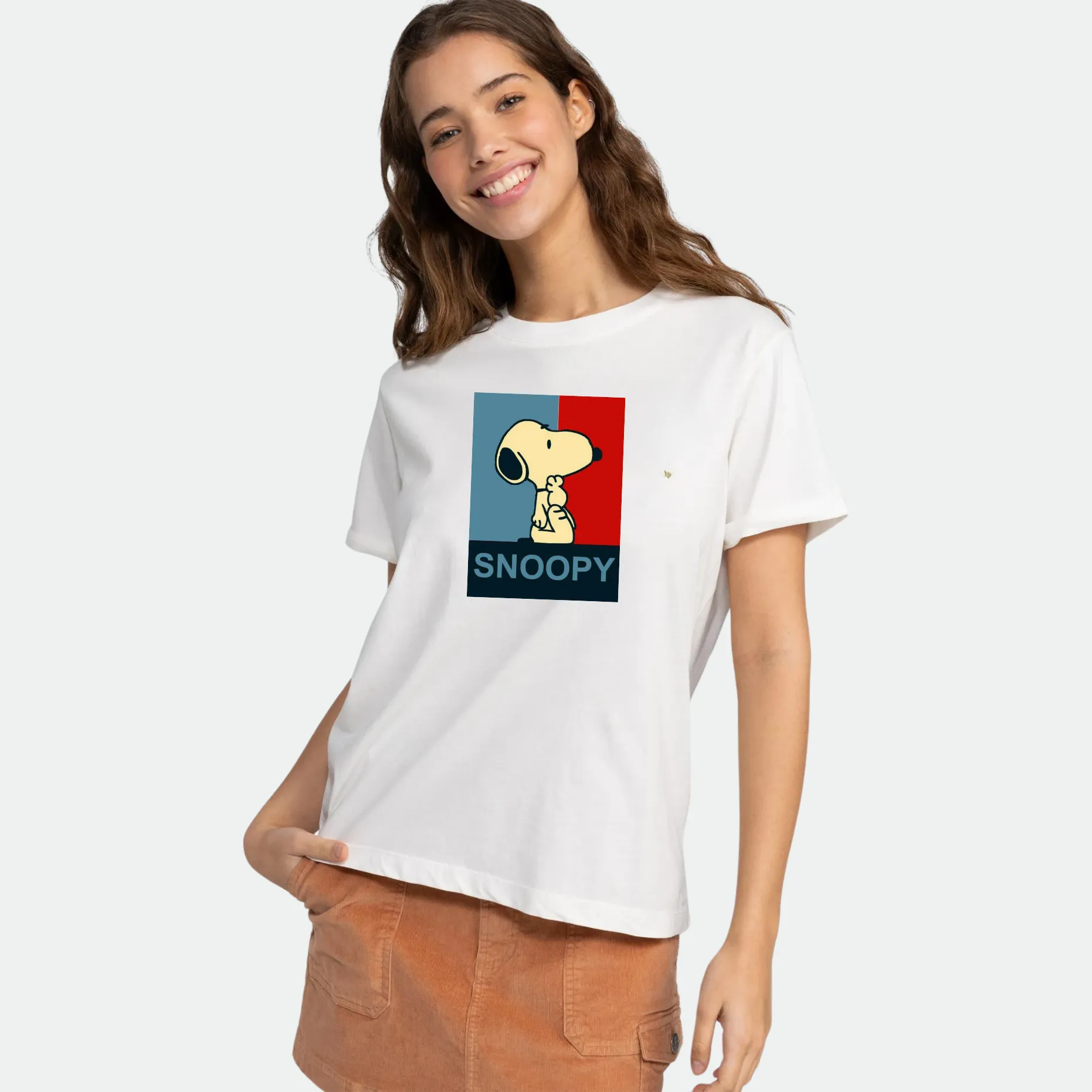 Peach Blossom Women's Printed Viscose Half Sleeve Tshirts  | BLK-RABIT BUGS_WHT-SNOOPY