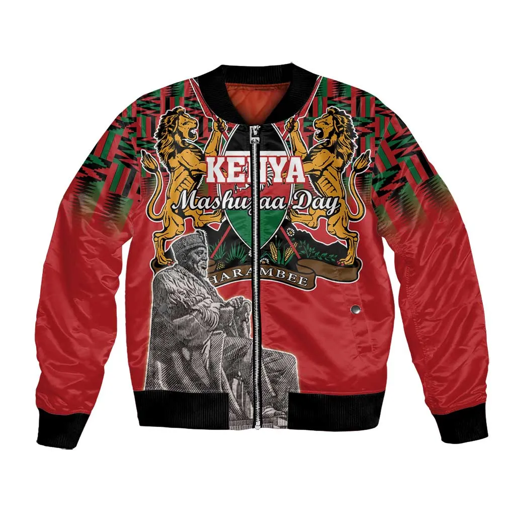 Personalized Afro Kenya Mashujaa Day Bomber Jacket Mzee Jomo Kenyatta With Coat Of Arms LT18