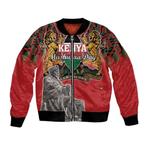 Personalized Afro Kenya Mashujaa Day Bomber Jacket Mzee Jomo Kenyatta With Coat Of Arms LT18
