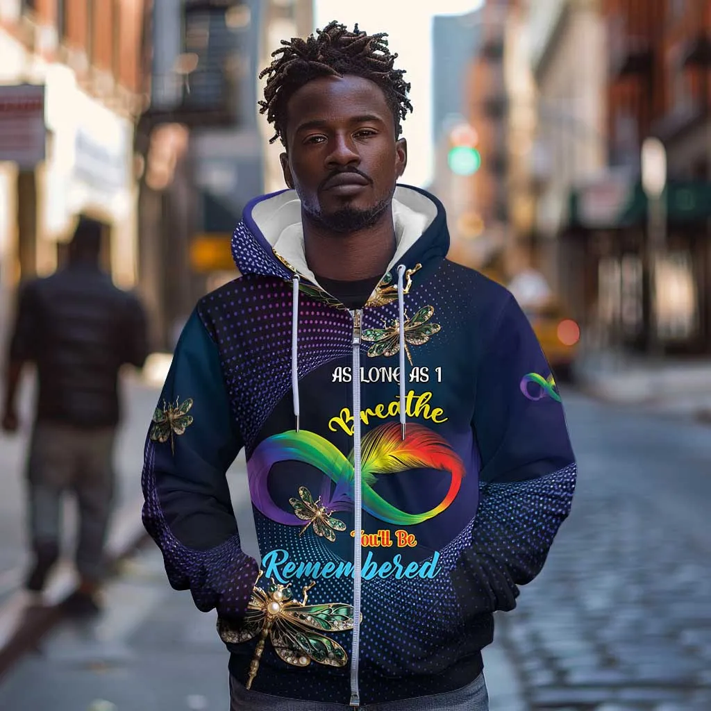 Personalized As Long As I Breathe You'll Be Remembered Zip Hoodie Luxury Dragonfly - Feather Infinity LT01