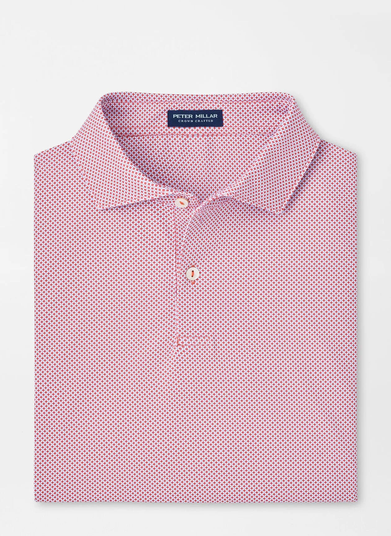 Peter Millar Mens Tailored Fit Delancey Dot Performance Jersey Polo - SCARLET LILY