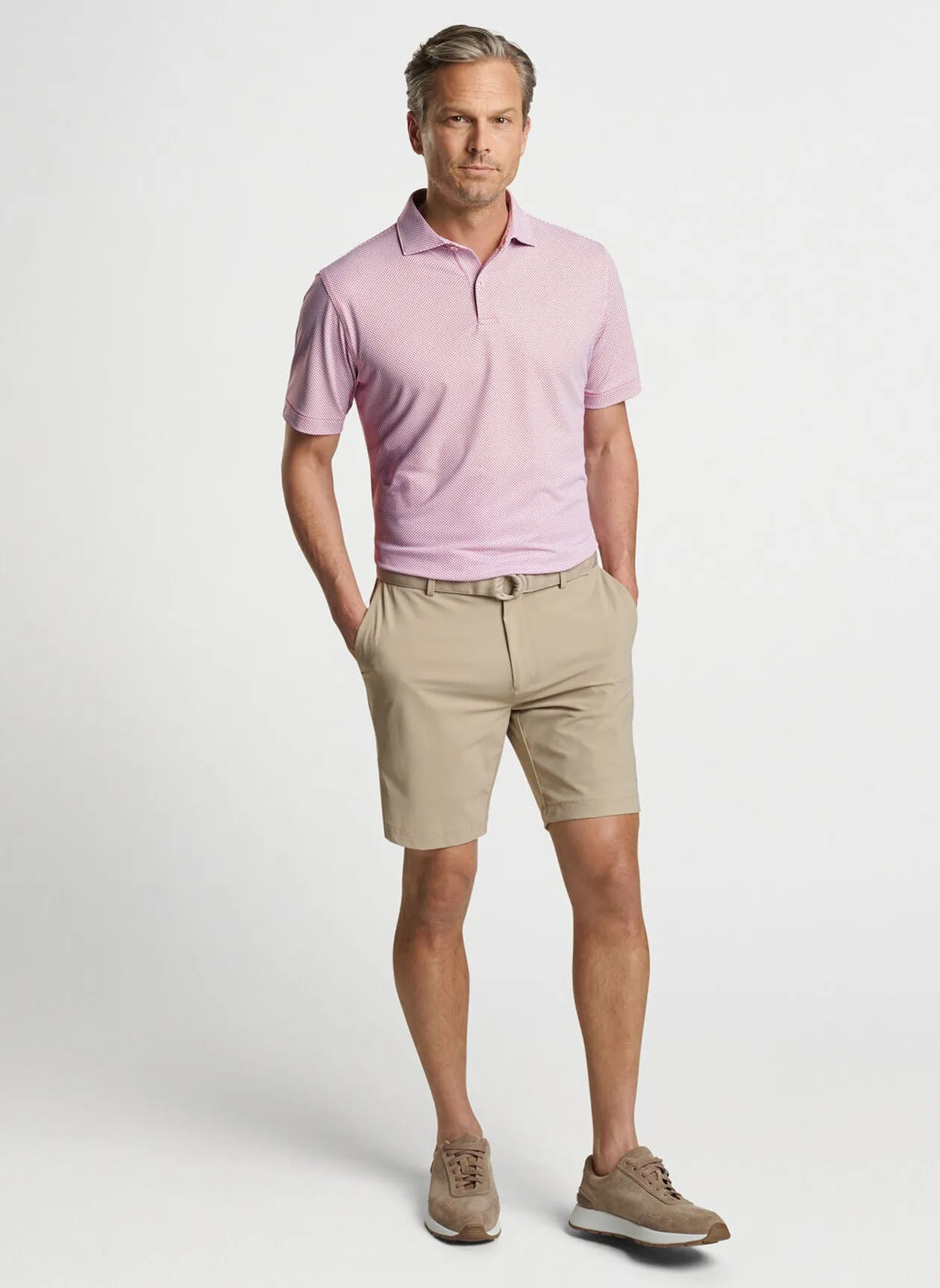 Peter Millar Mens Tailored Fit Delancey Dot Performance Jersey Polo - SCARLET LILY