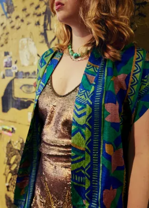 Pilea Silk Crepe Wrap Kimono Top ~ Limoges
