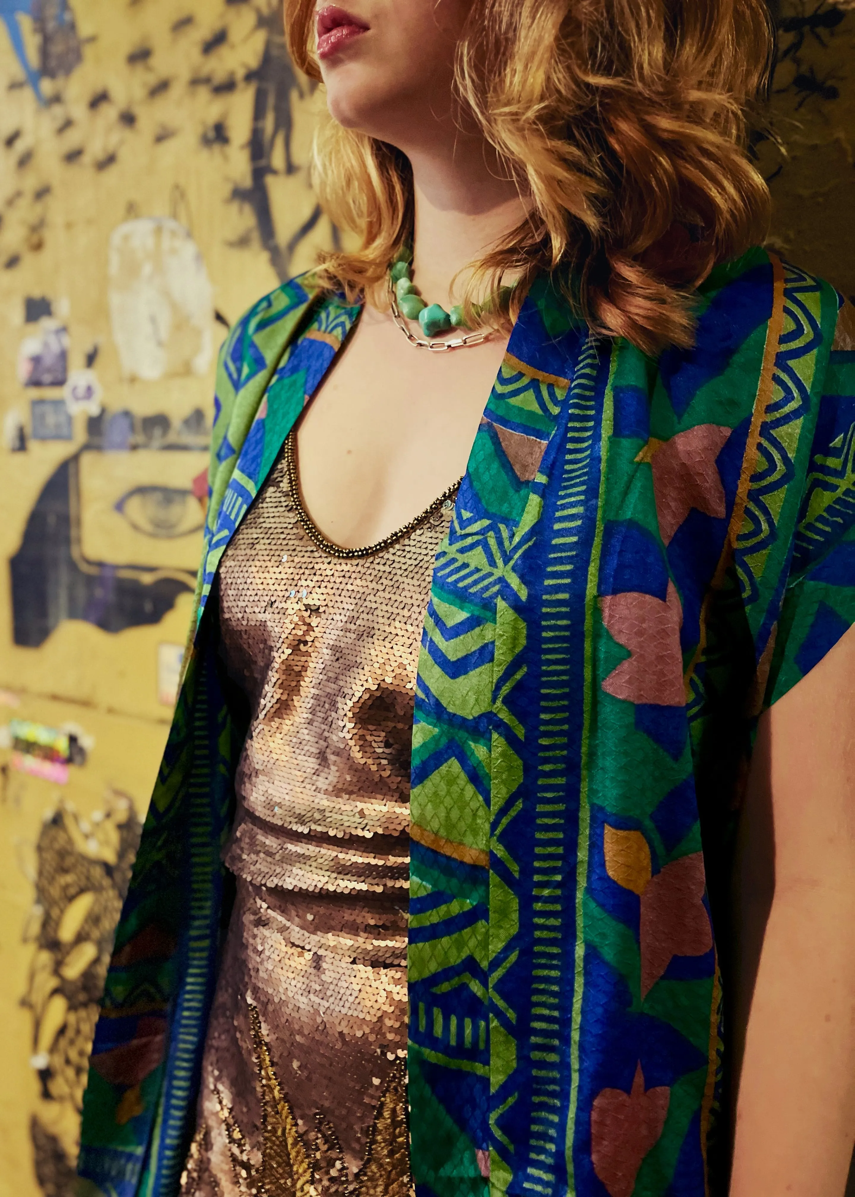 Pilea Silk Crepe Wrap Kimono Top ~ Limoges