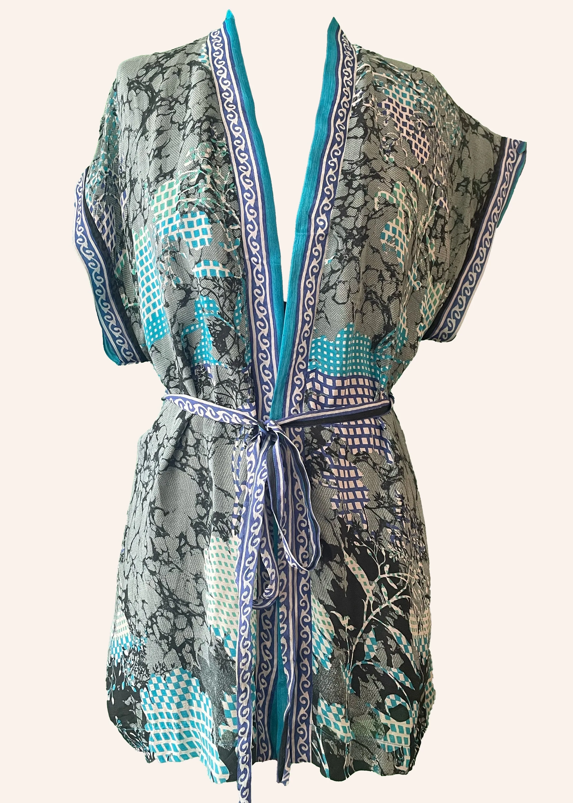 Pilea Silk Wrap Kimono Top ~ Spectra