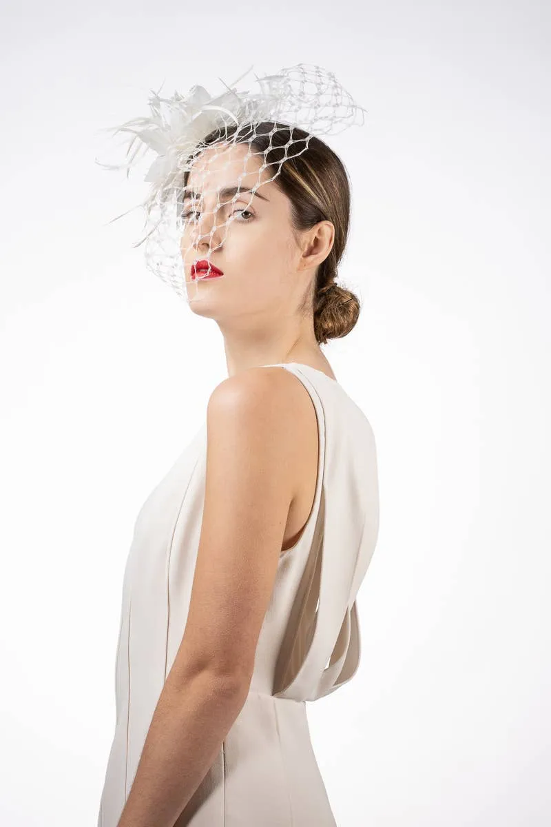 Pleated Crinoline Comb Fascinator: Ivory