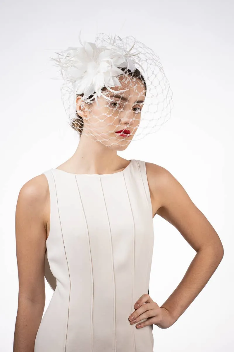 Pleated Crinoline Comb Fascinator: Ivory