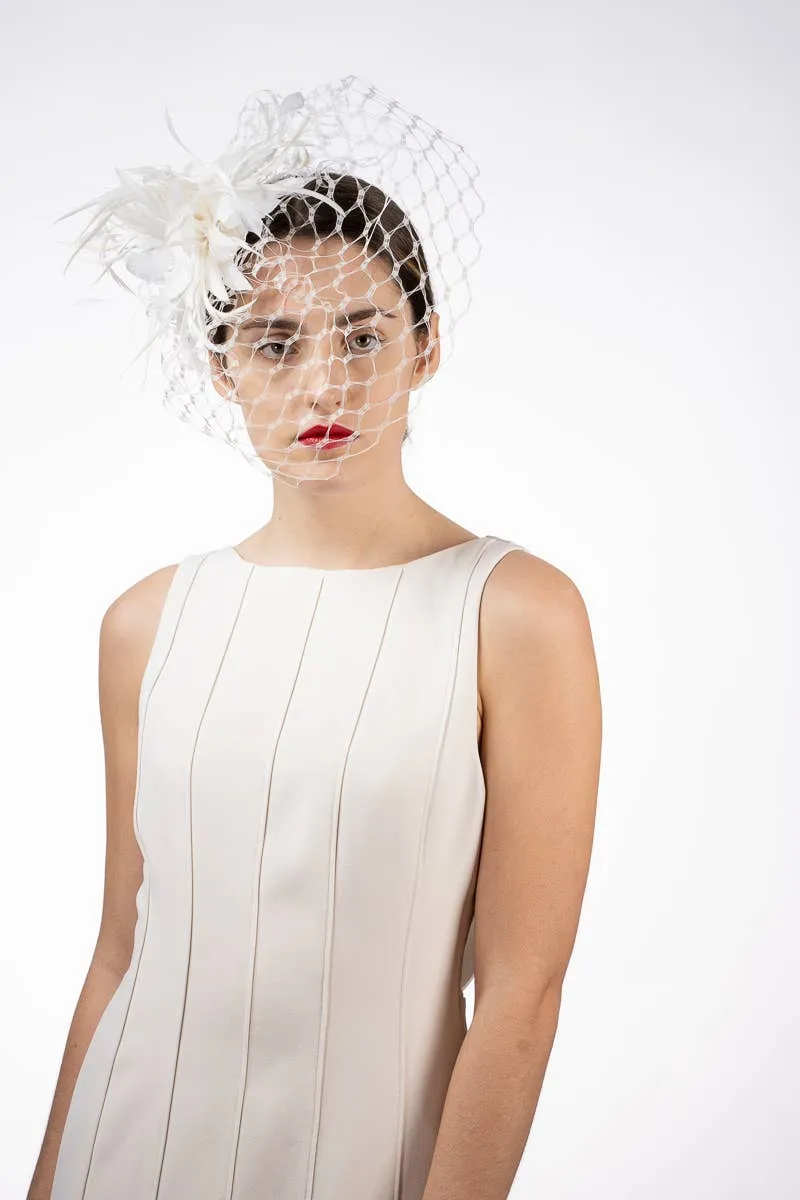 Pleated Crinoline Comb Fascinator: Ivory