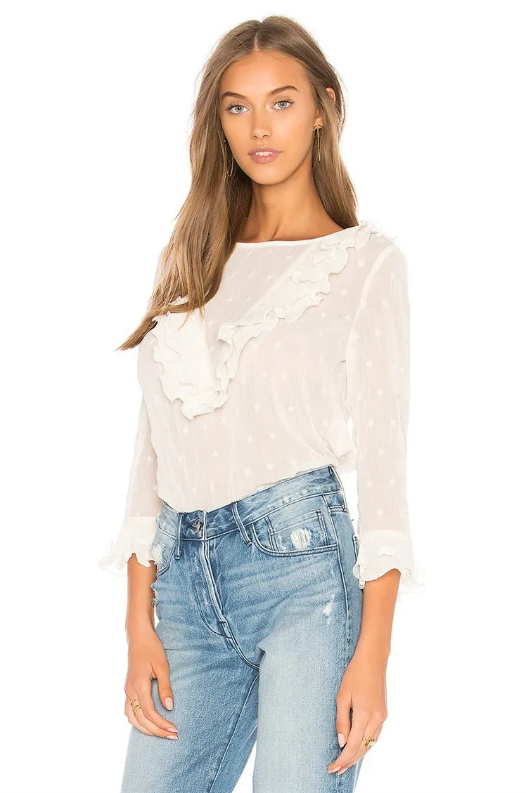 Polka Dot Lace Blouse – Elegant & Chic