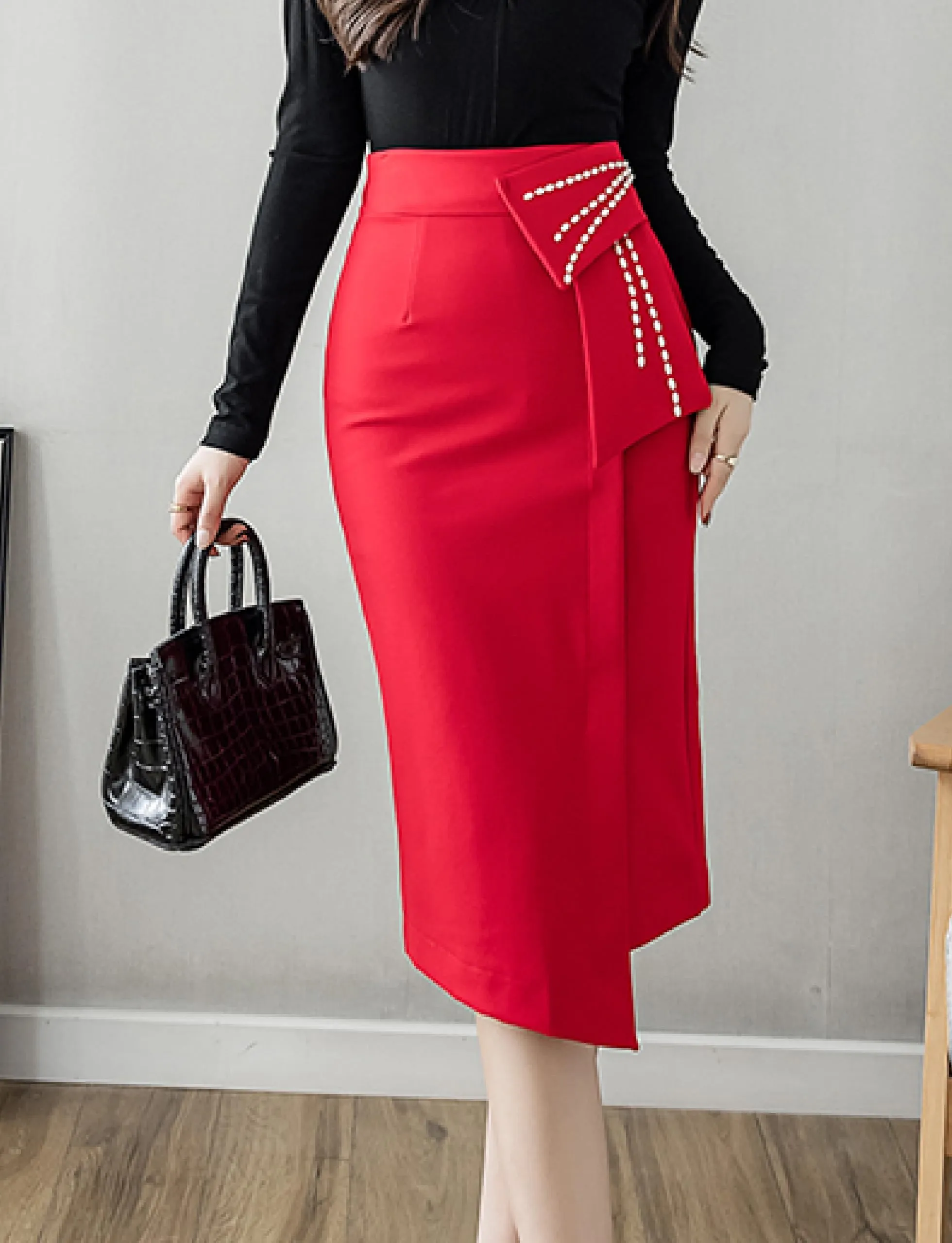 Professional Bodycon Midi Pencil Skirt for Women - High Waisted, Wrap Front - Perfect for Work