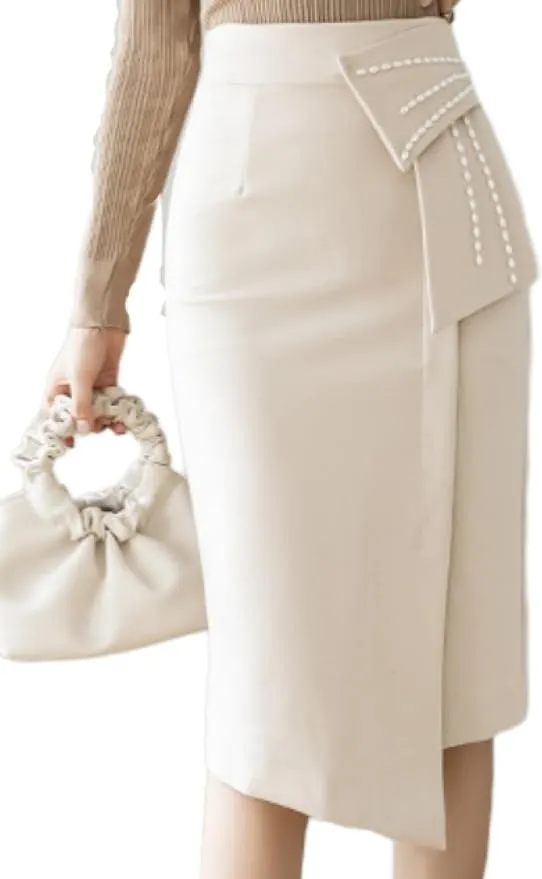 Professional Bodycon Midi Pencil Skirt for Women - High Waisted, Wrap Front - Perfect for Work