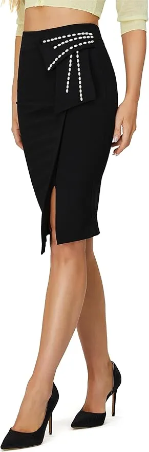 Professional Bodycon Midi Pencil Skirt for Women - High Waisted, Wrap Front - Perfect for Work