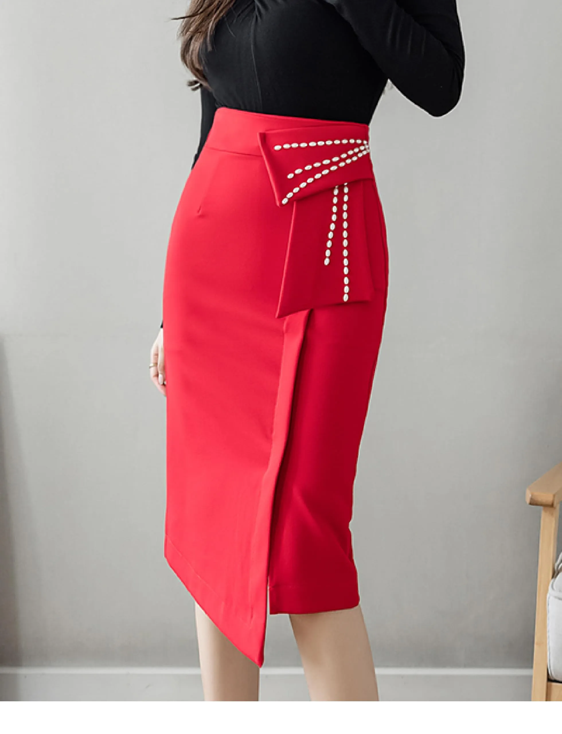 Professional Bodycon Midi Pencil Skirt for Women - High Waisted, Wrap Front - Perfect for Work