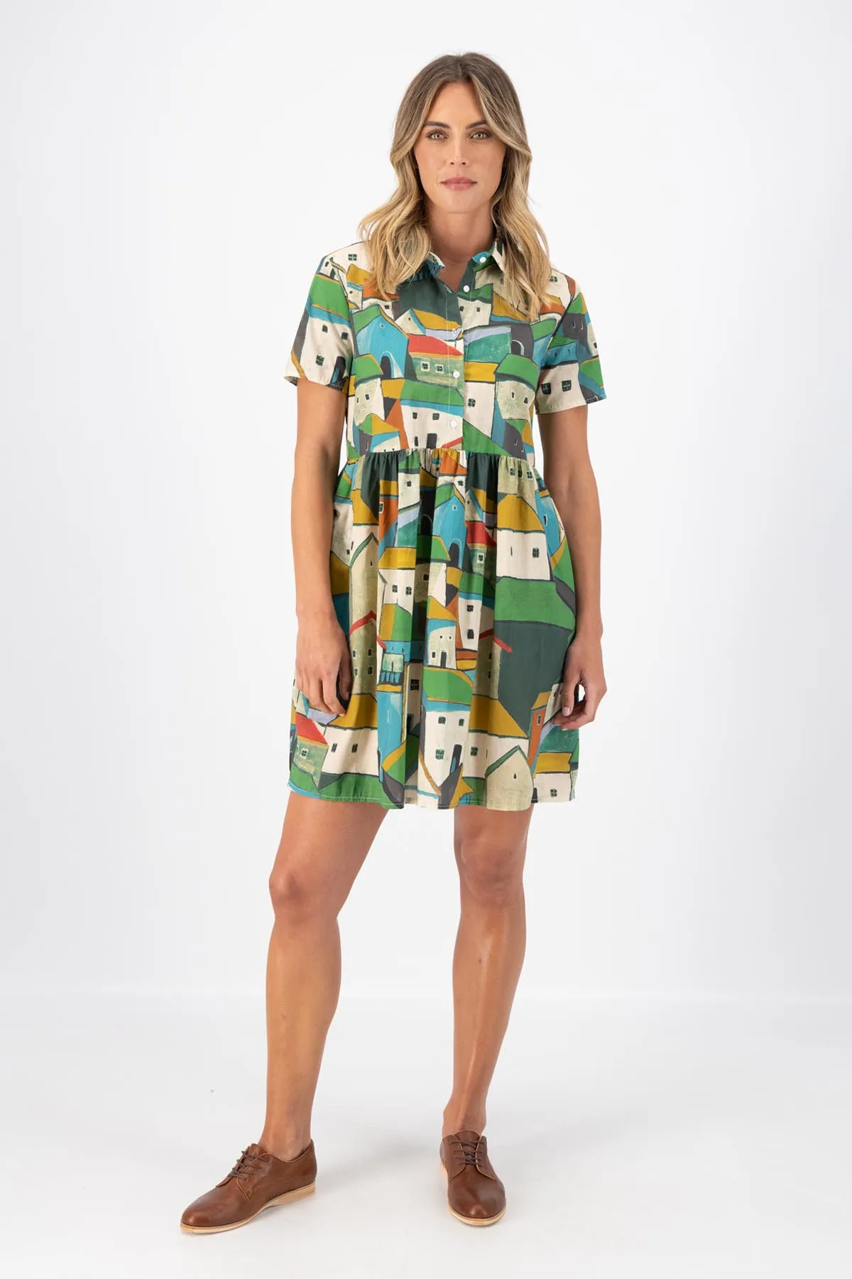 Pueblito Villa Dress Green in Cotton
