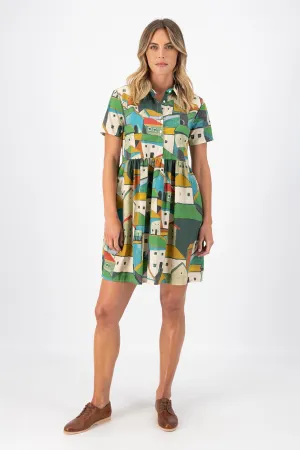 Pueblito Villa Dress Green in Cotton