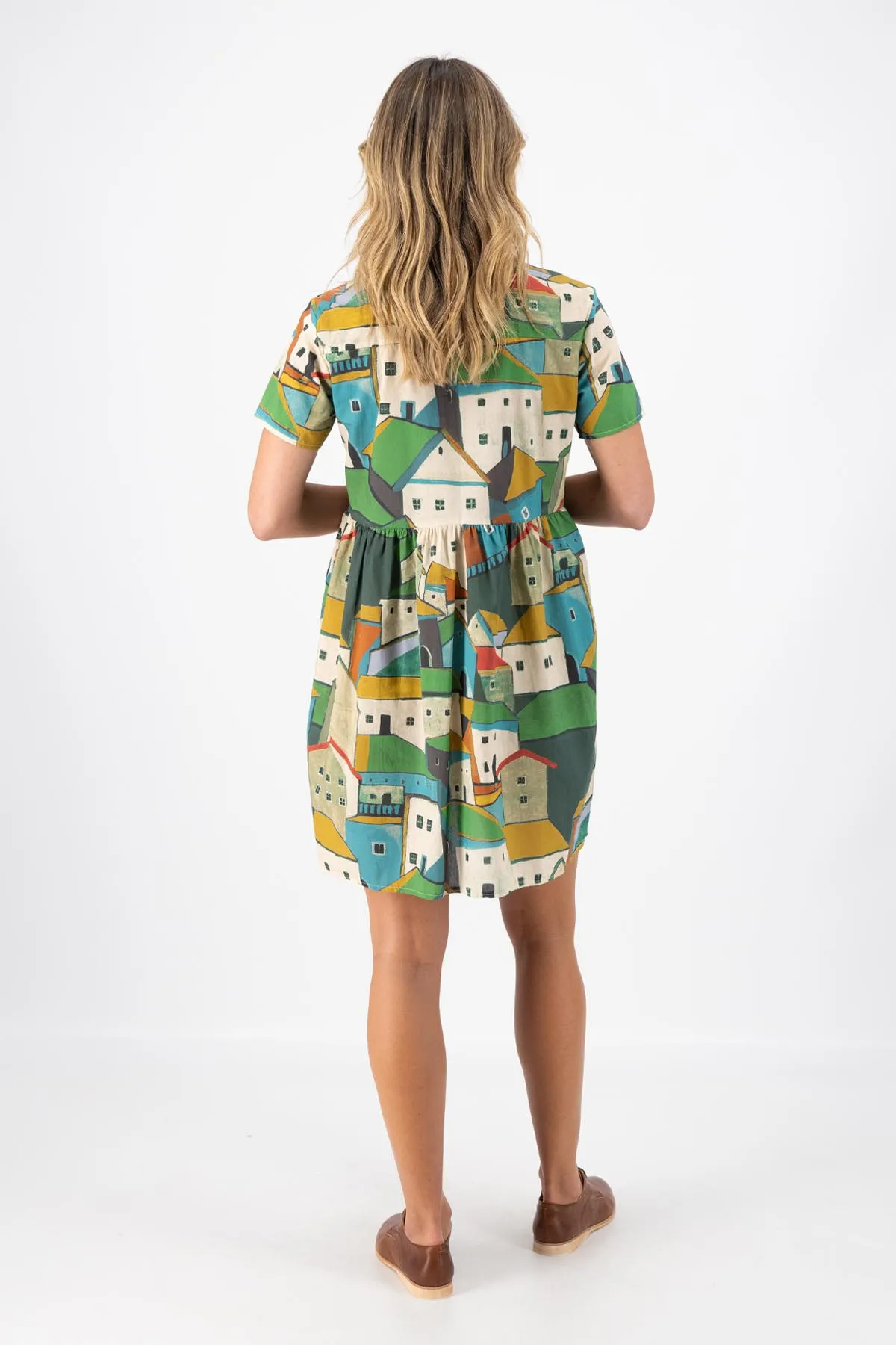 Pueblito Villa Dress Green in Cotton