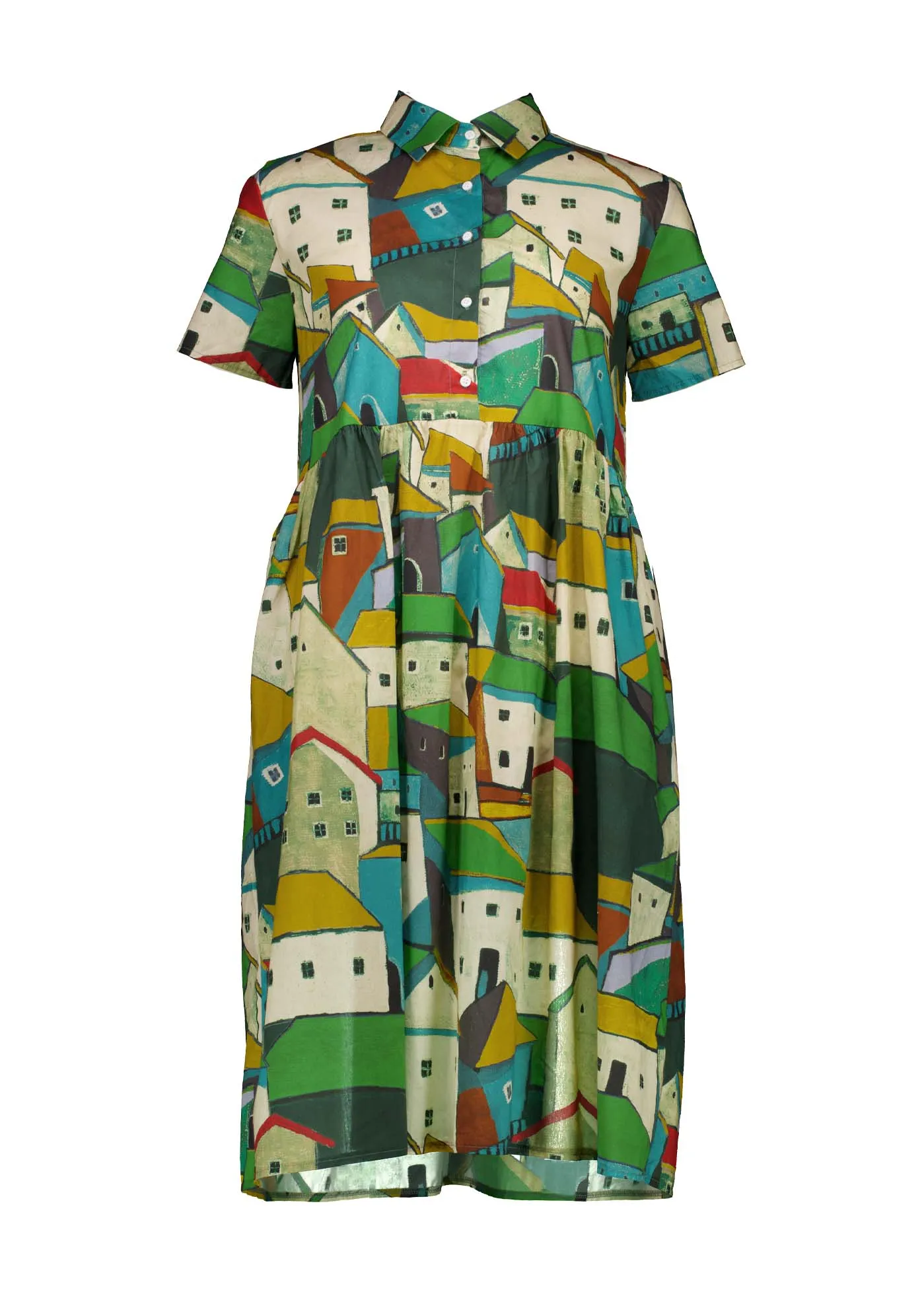 Pueblito Villa Dress Long Green in Seersucker