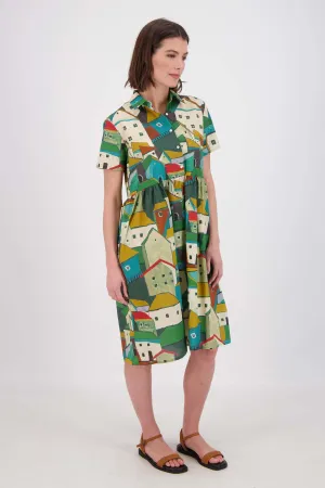 Pueblito Villa Dress Long Green in Seersucker