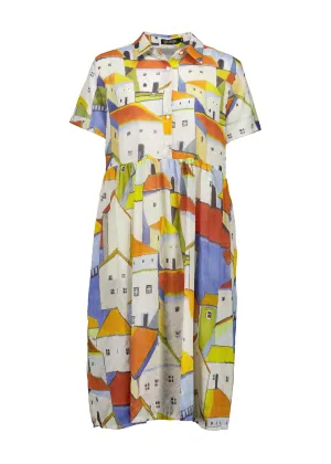 Pueblito Villa Dress Long Orange in Seersucker