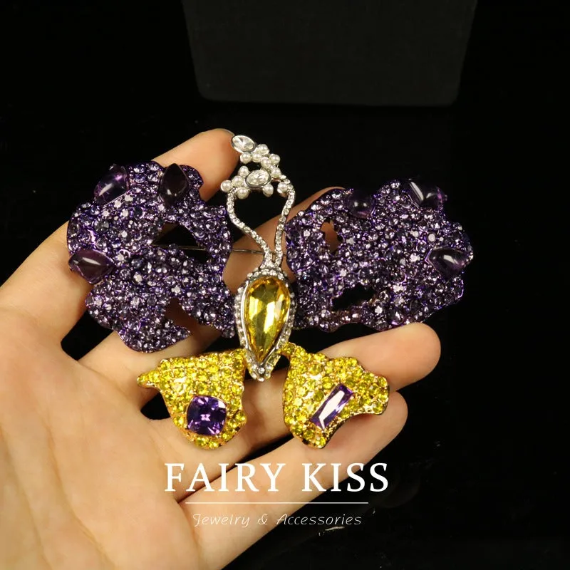 Purple Rhinestone Butterfly Brooch Zinc Alloy Pin