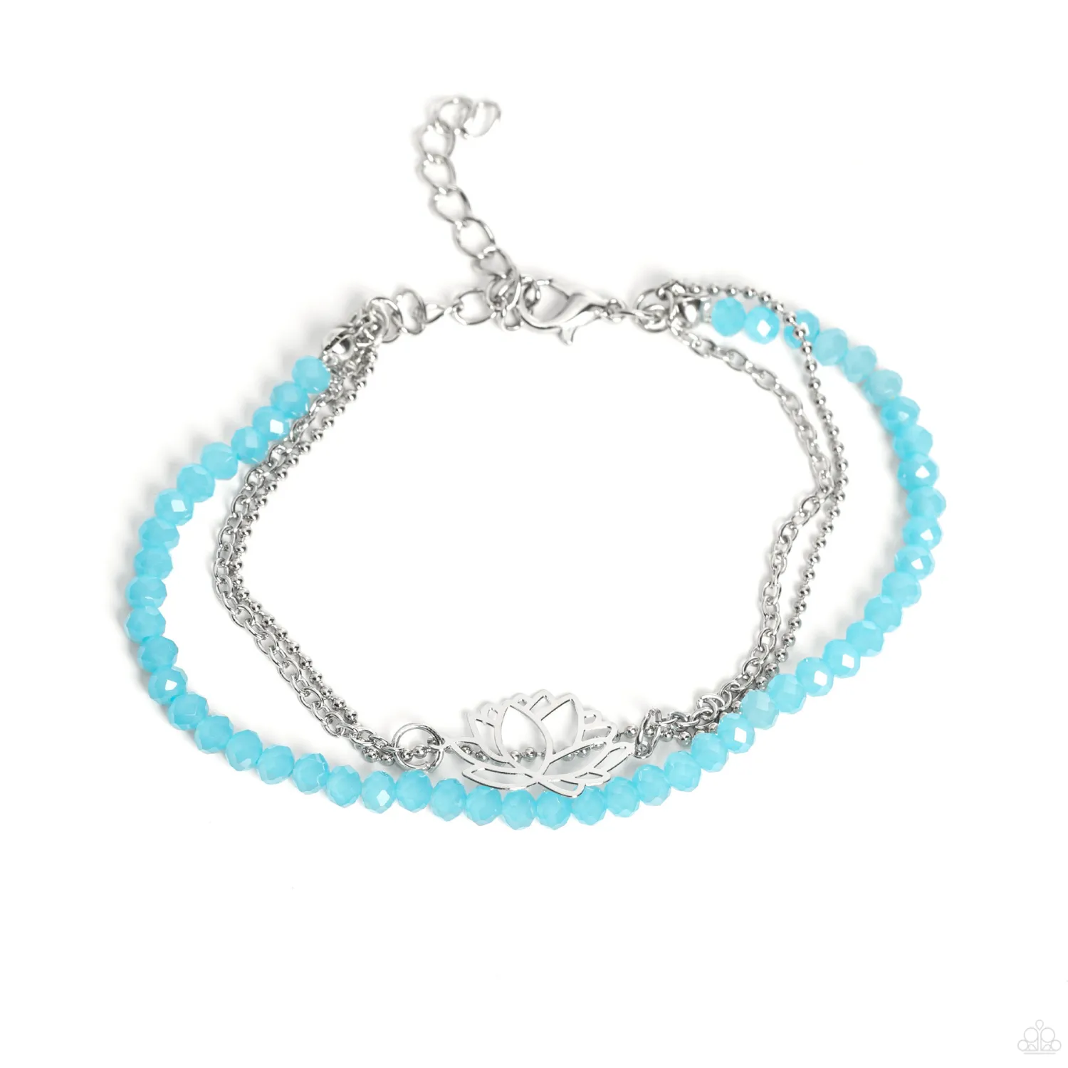 "A Lotus Like This" Silver Metal, Lotus Flower & Blue Crystal Multi Strand Bracelet