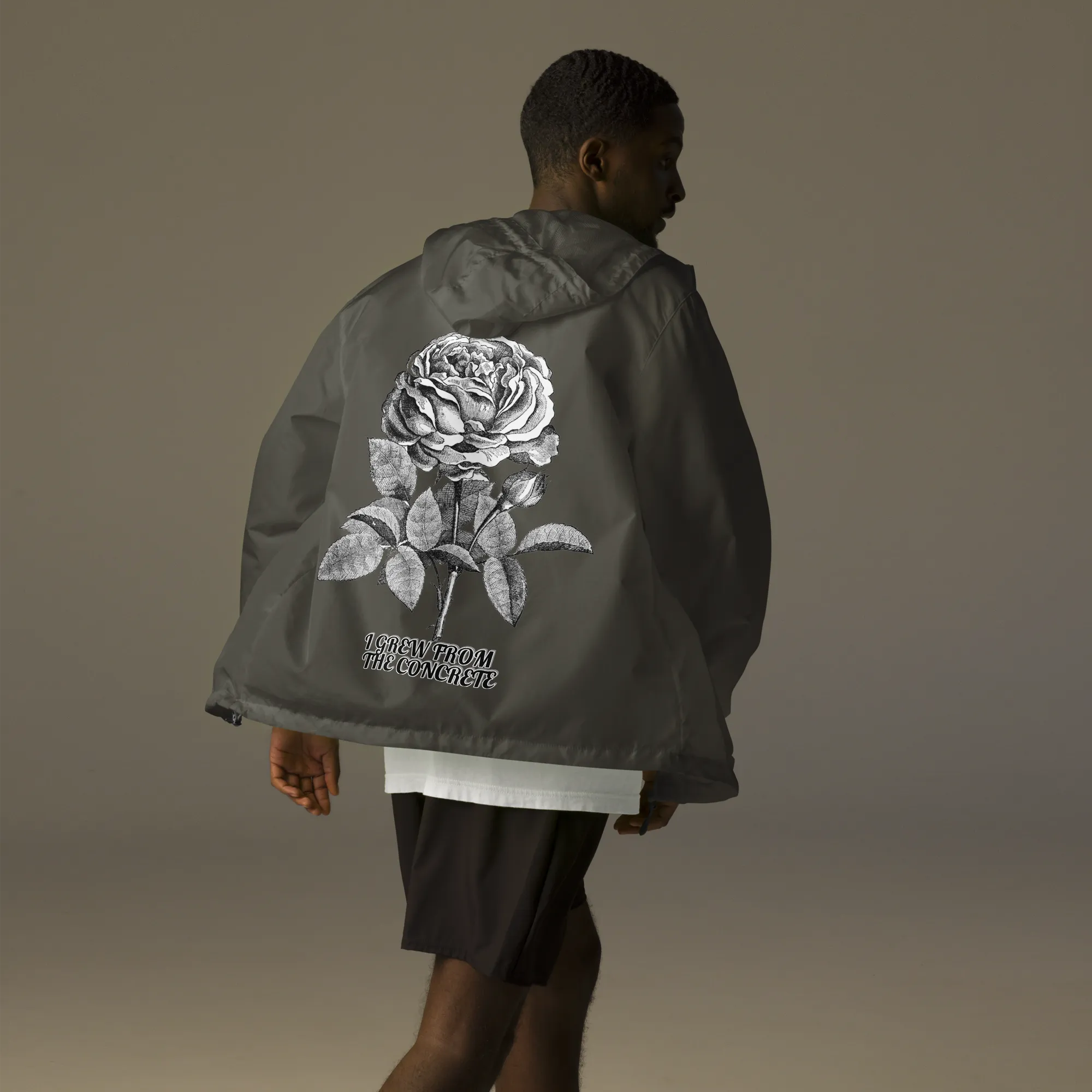 "CONCRETE ROSE" Unisex Lightweight Zip Up Windbreaker